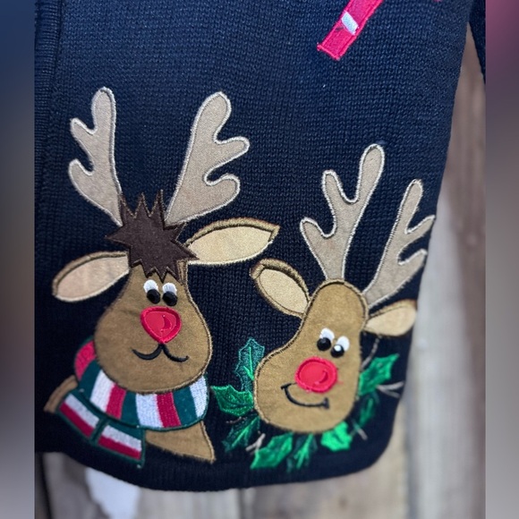 Tiara international Christmas Collection Size Small Reindeer Candy Cane Sweater - Picture 5 of 9